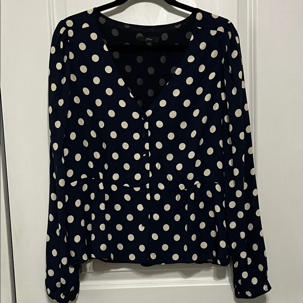 J. Crew Long Sleeve Peplum Polka Dot Top Sz 12